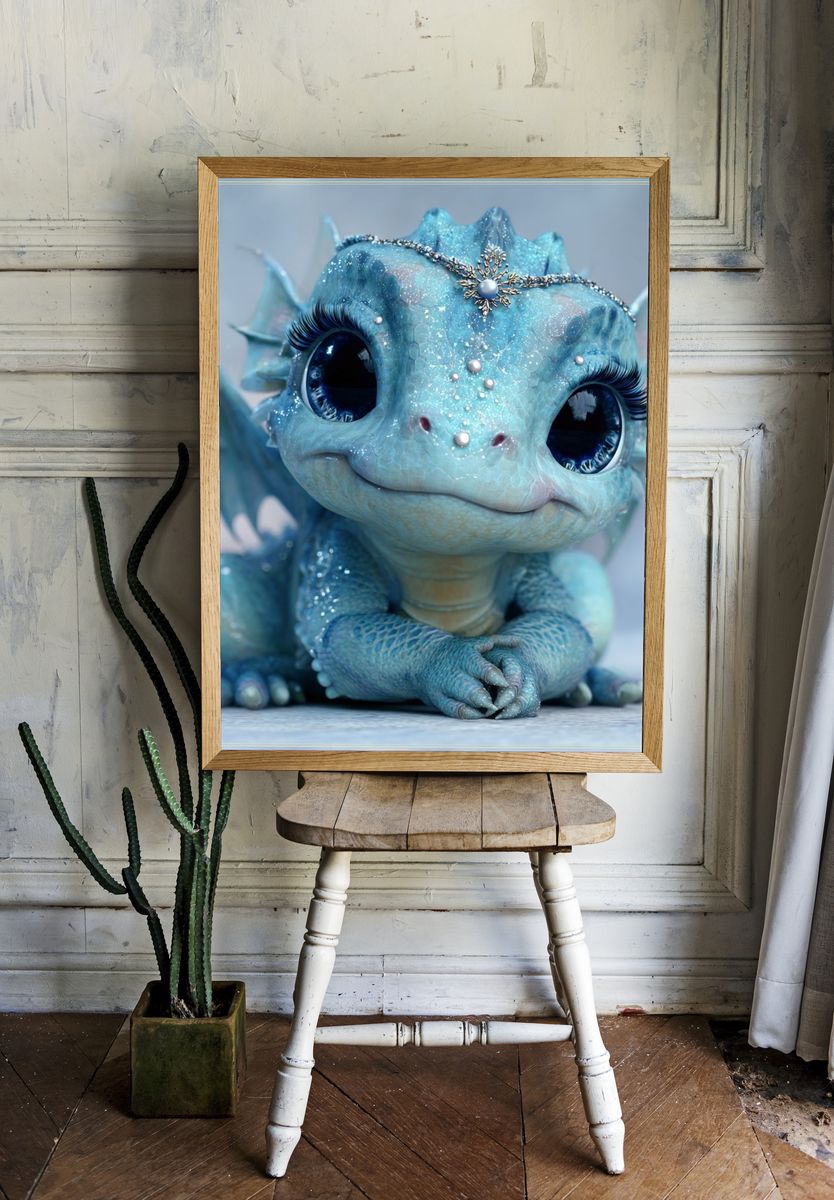 Blue Baby Dragon Illustration Poster. — room view 1