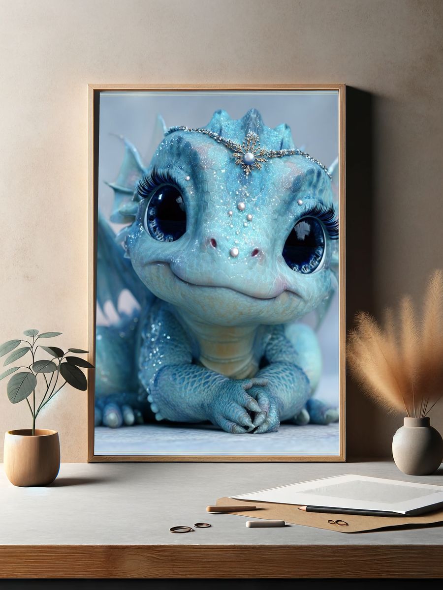 Blue Baby Dragon Illustration Poster. — room view 2