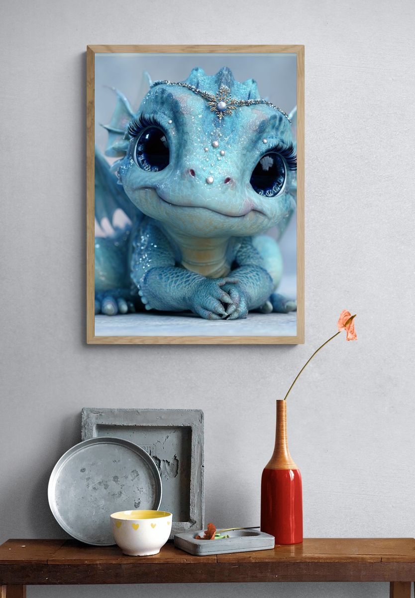 Blue Baby Dragon Illustration Poster. — room view 3