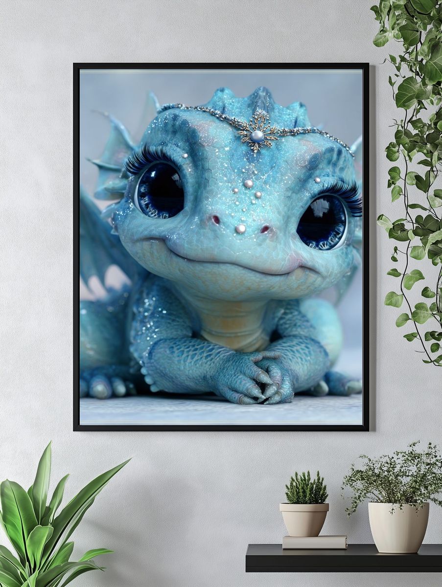 Blue Baby Dragon Illustration Poster. — room view 4