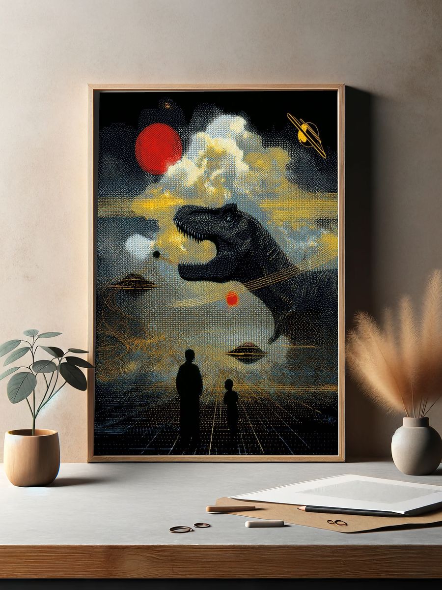Dinosaur and Space Surrealism Poster. — room view 2