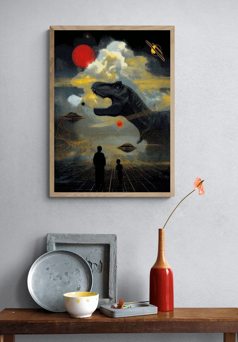 Dinosaur and Space Surrealism Poster. — room view 3