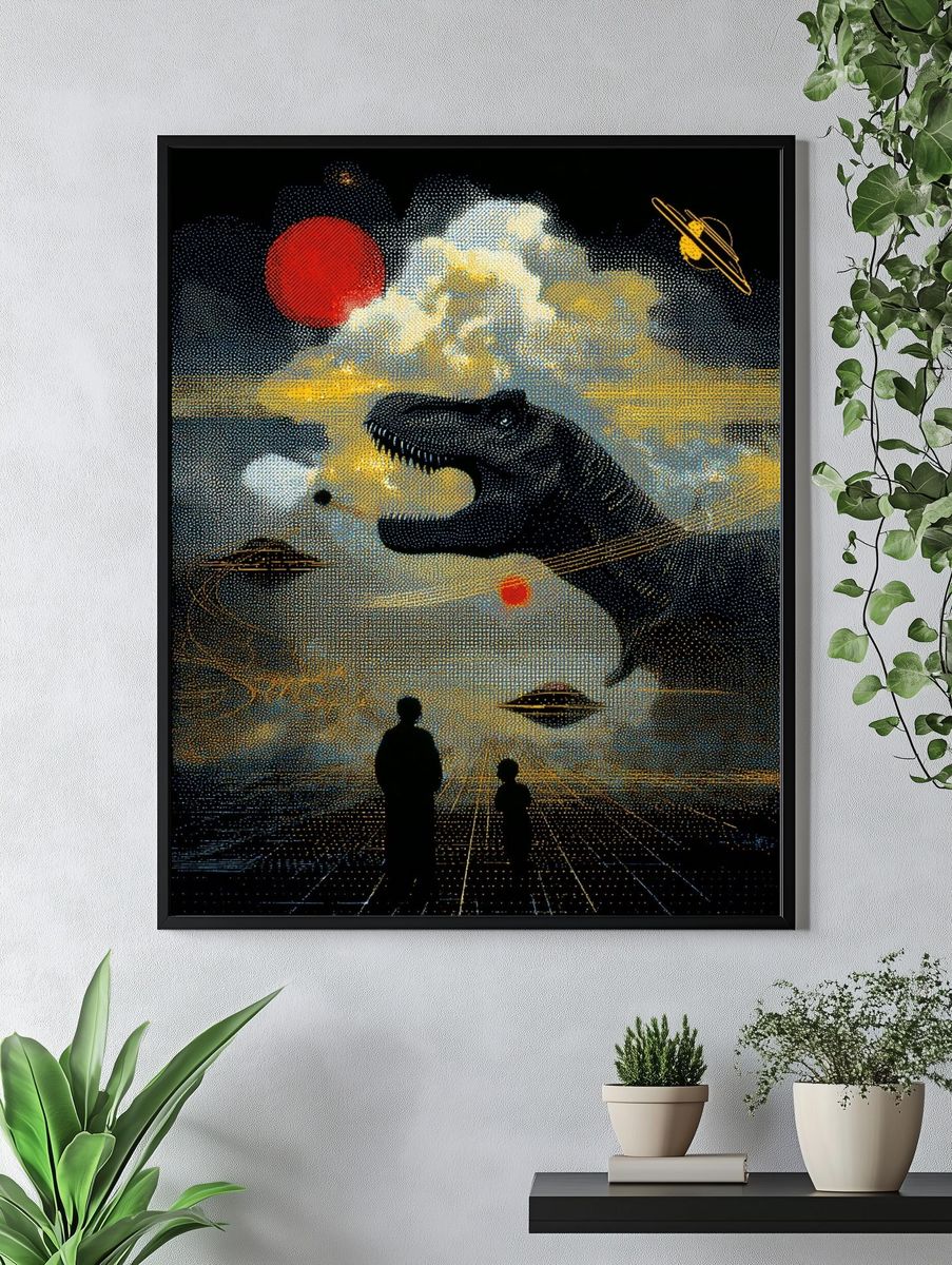 Dinosaur and Space Surrealism Poster. — room view 4