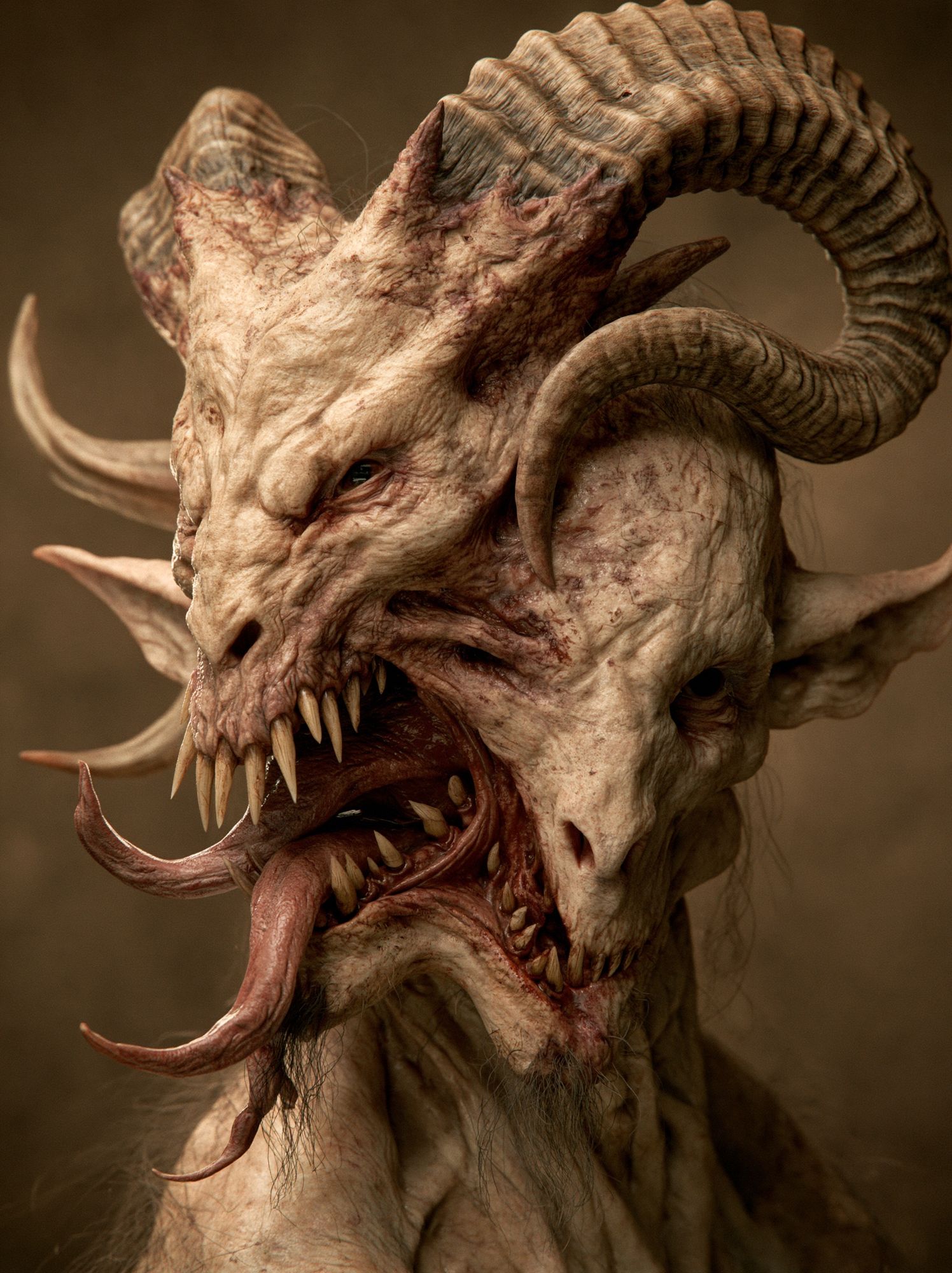 Horned Demon Portrait Print. poster — illustration art