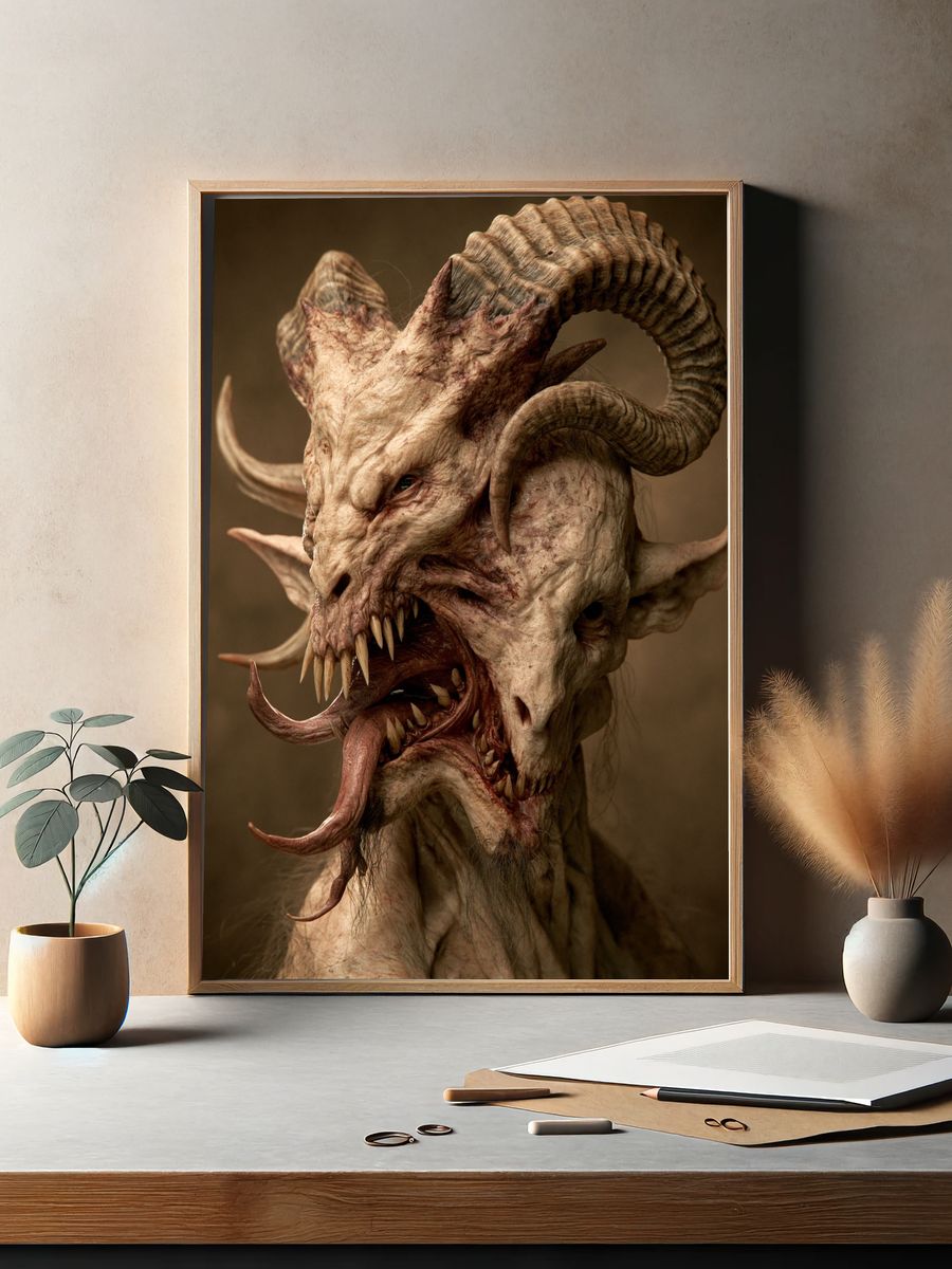 Horned Demon Portrait Print. — room view 2