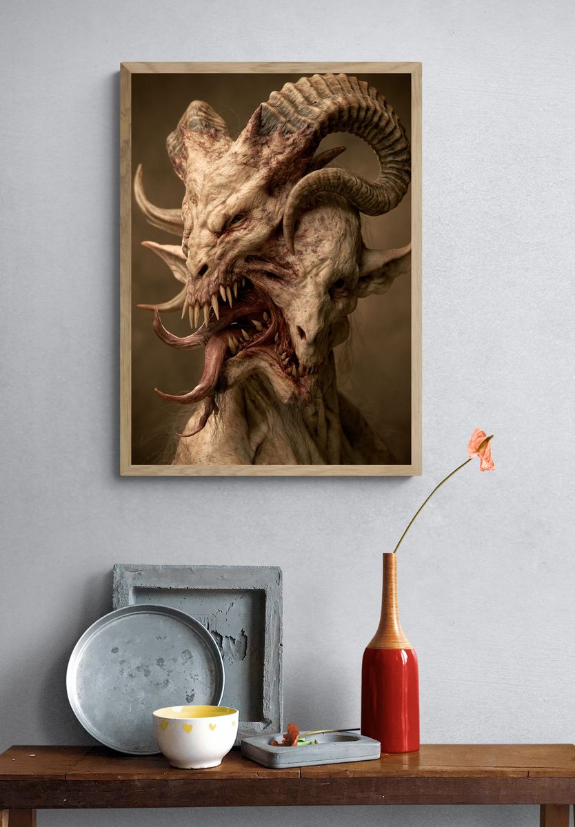 Horned Demon Portrait Print. — room view 3