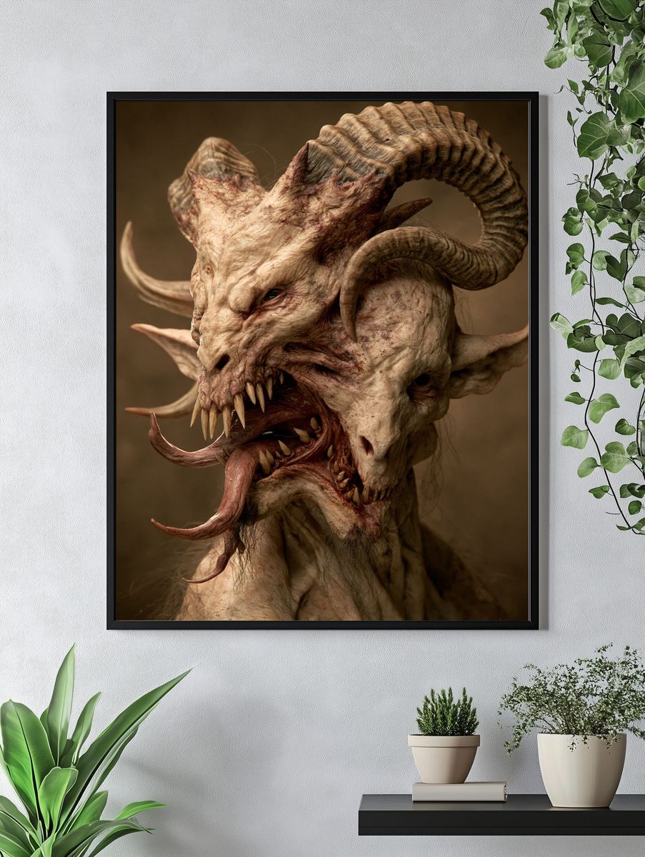 Horned Demon Portrait Print. — room view 4