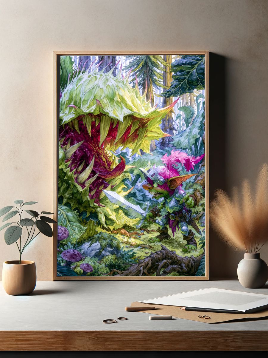 Goblin vs Monster Fantasy Illustration Poster. — room view 2