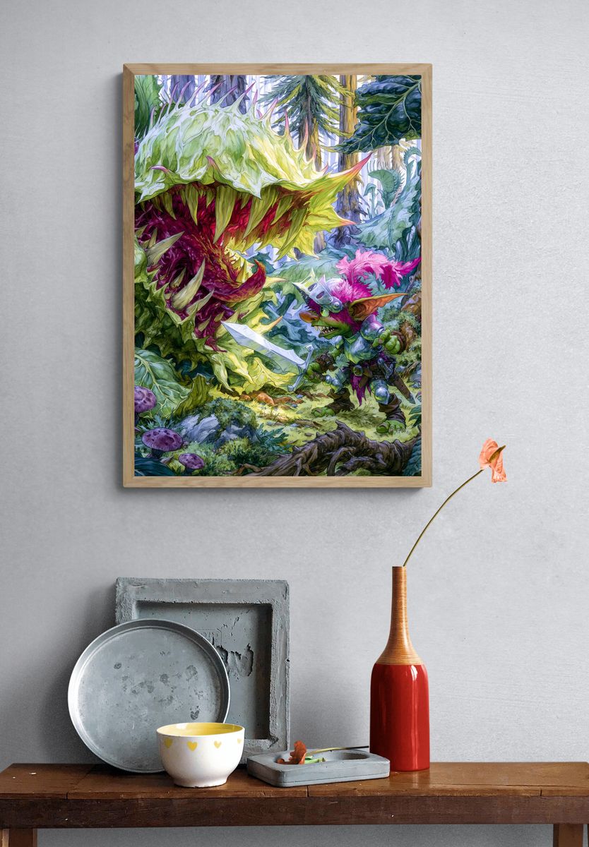 Goblin vs Monster Fantasy Illustration Poster. — room view 3