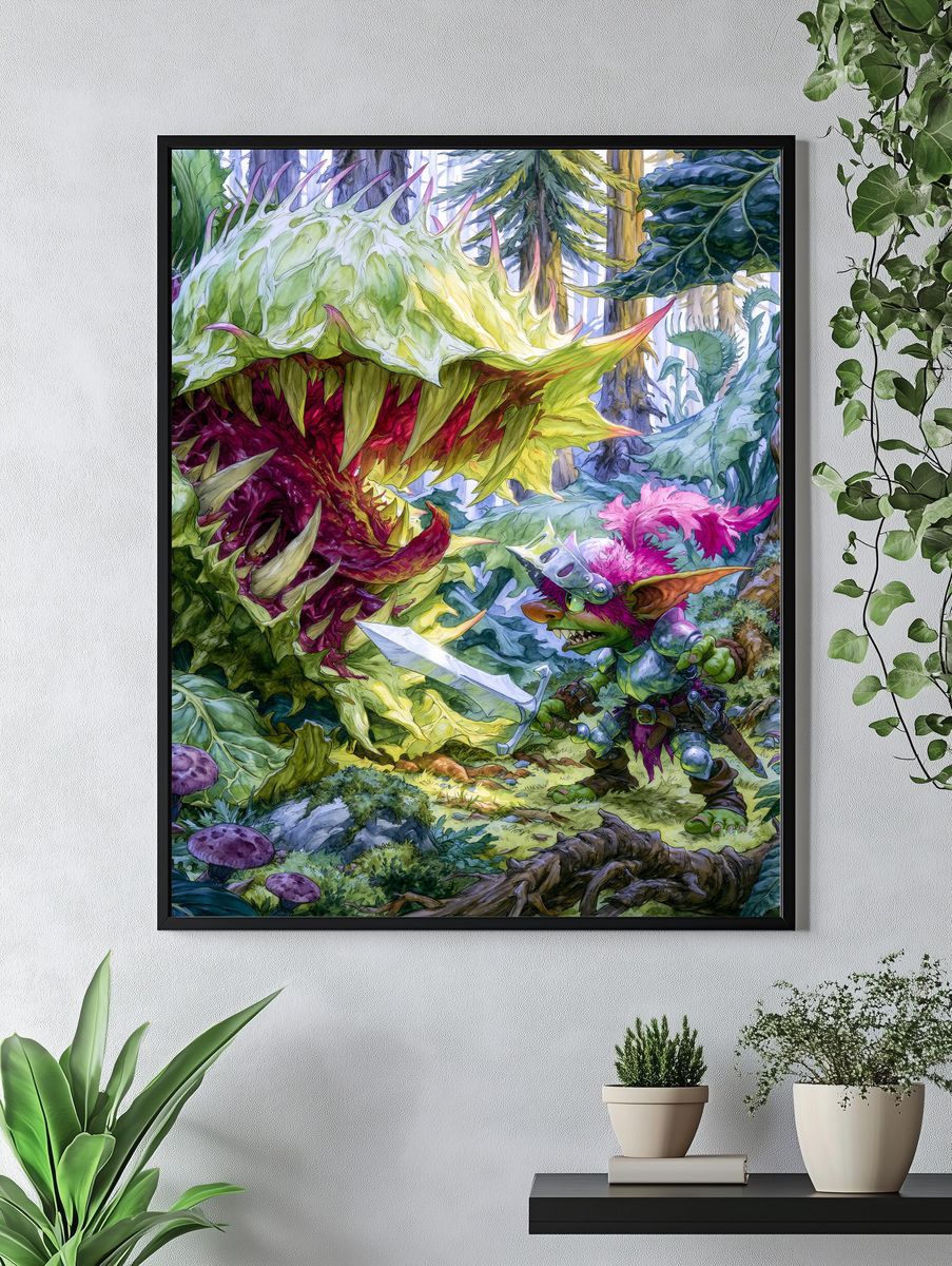 Goblin vs Monster Fantasy Illustration Poster. — room view 4