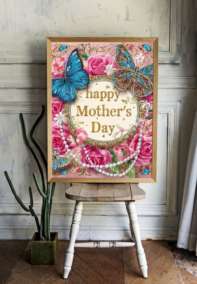 Happy Mother's Day Floral Butterfly Poster. — room view 1
