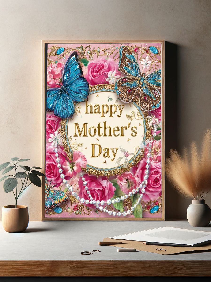 Happy Mother's Day Floral Butterfly Poster. — room view 2