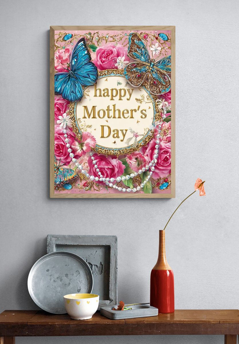 Happy Mother's Day Floral Butterfly Poster. — room view 3