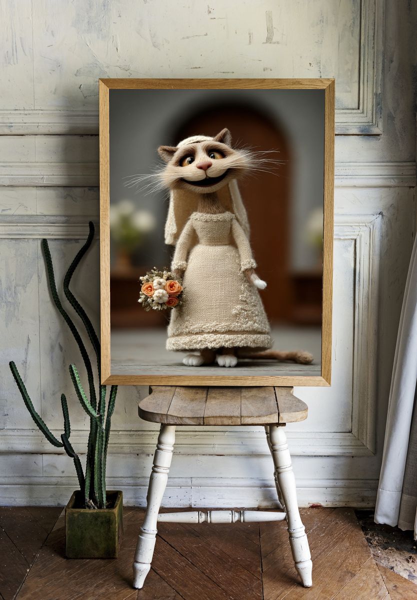 Bride Cat Portrait Print. — room view 1