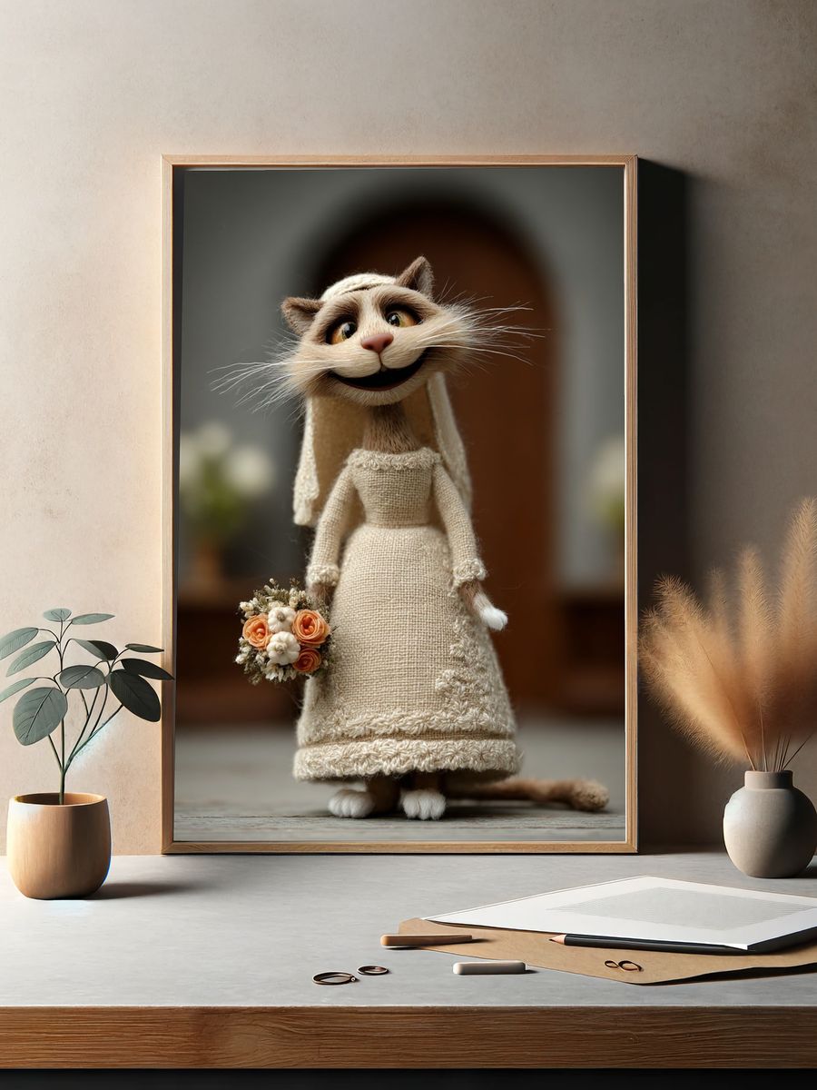 Bride Cat Portrait Print. — room view 2