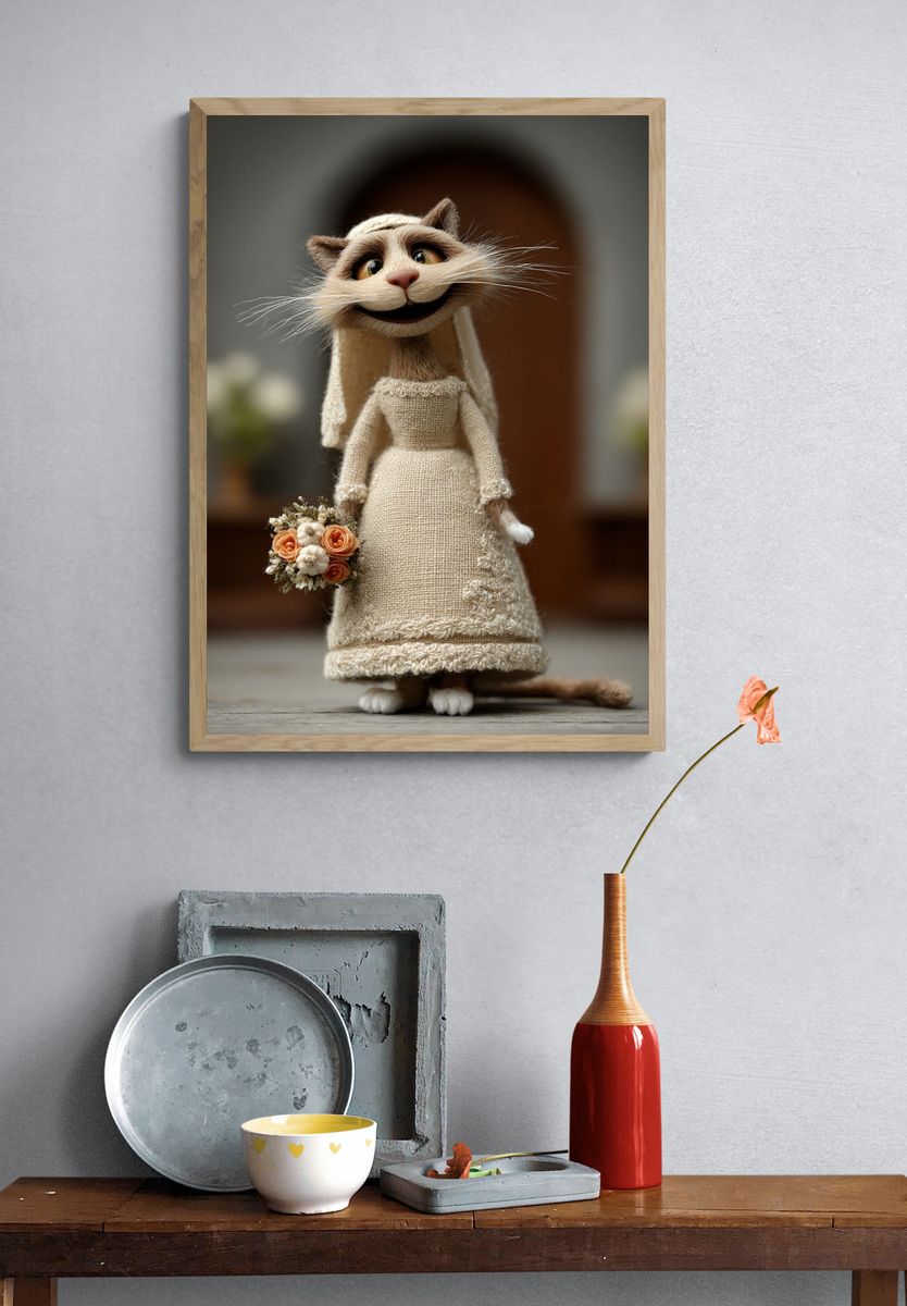 Bride Cat Portrait Print. — room view 3