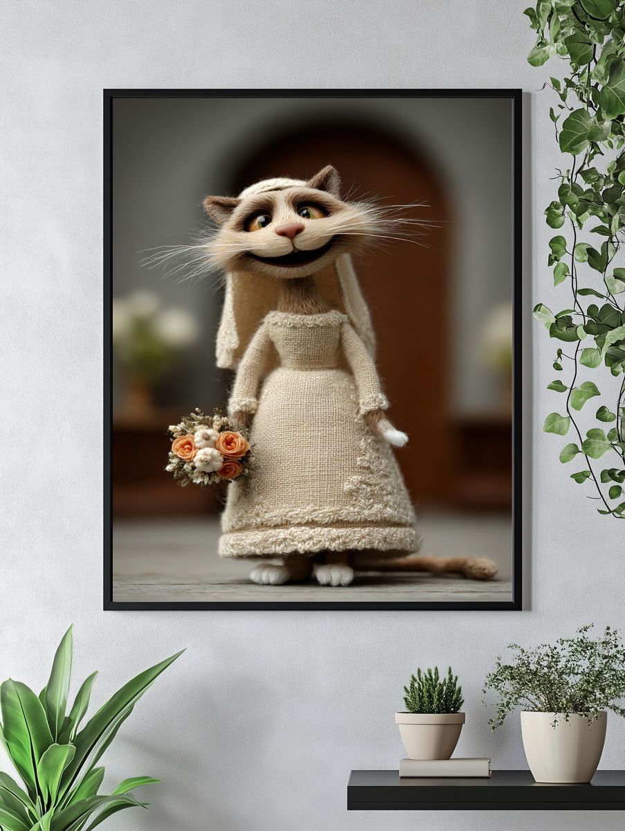 Bride Cat Portrait Print. — room view 4