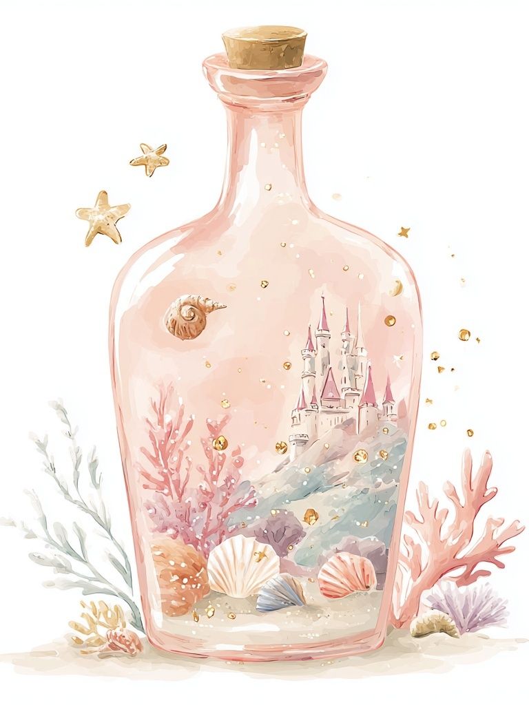 Seaside Castle in Bottle Illustration Poster. poster — illustration art