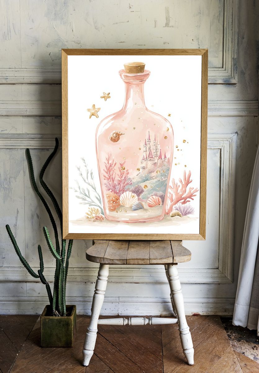 Seaside Castle in Bottle Illustration Poster. — room view 1