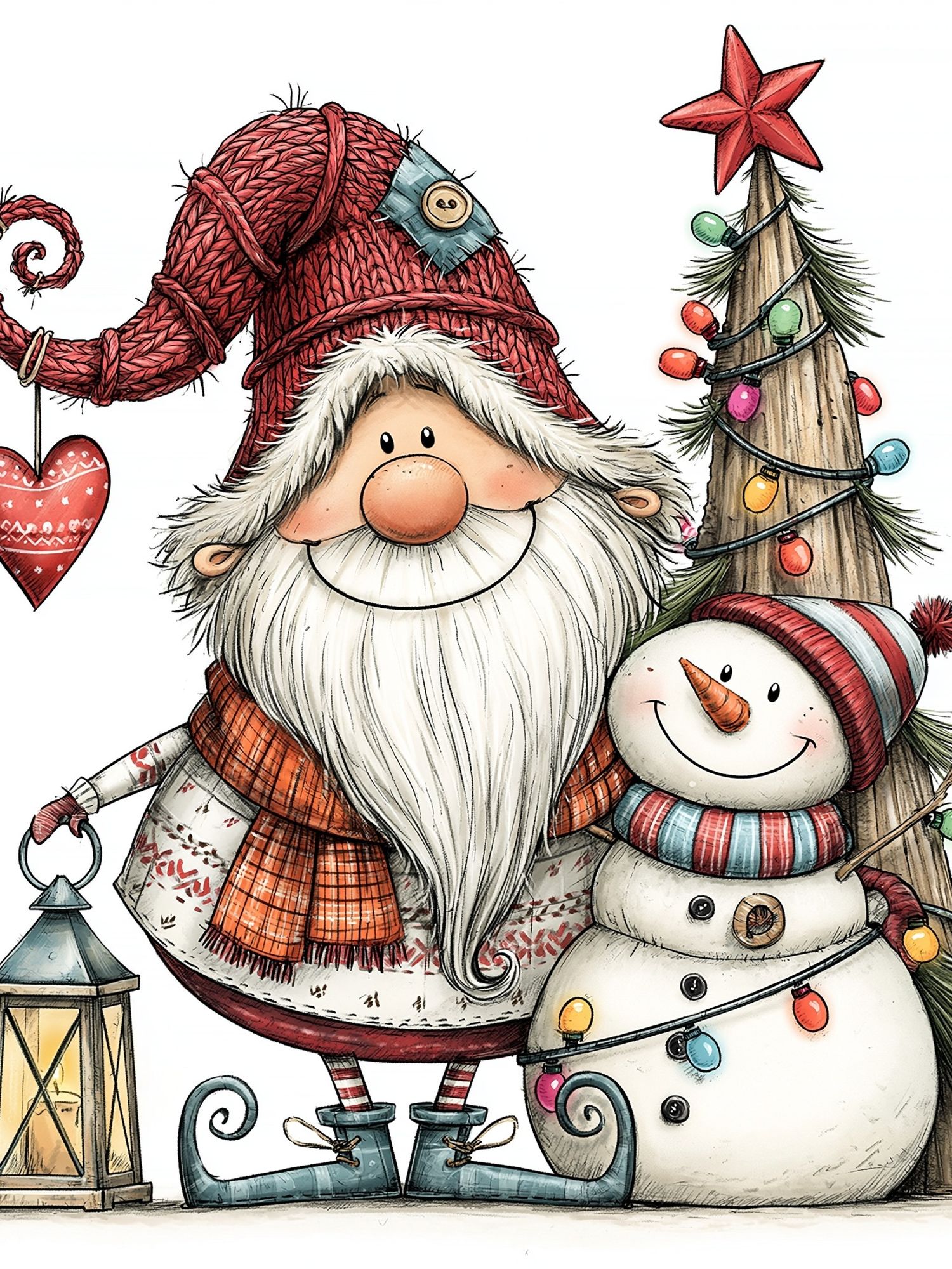 Christmas Gnome and Snowman Illustration Poster. poster detail