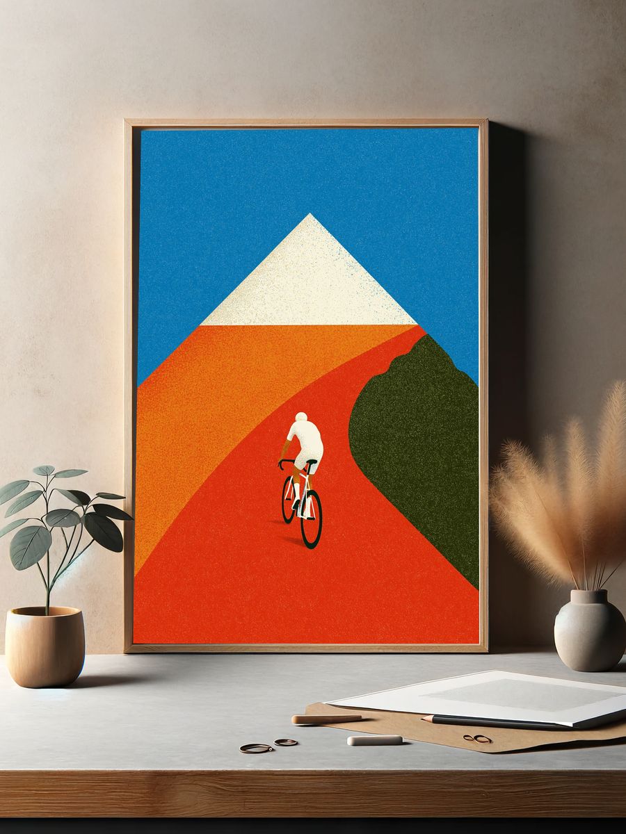 Cyclist on Geometric Road Poster. — room view 2