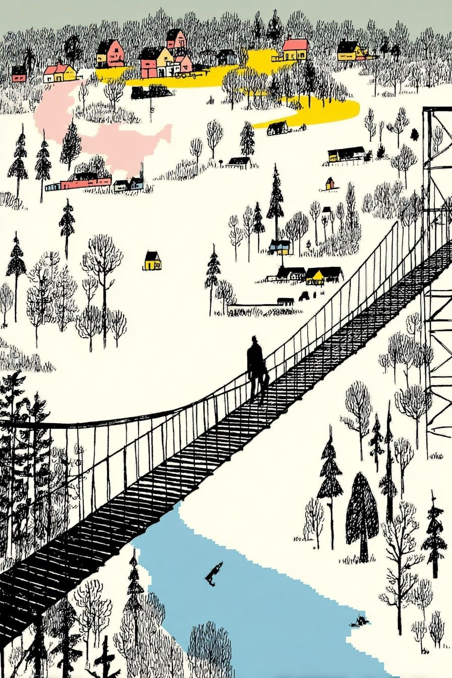 Winter Bridge Landscape Illustration Poster. poster detail