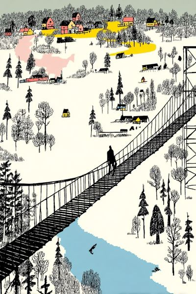 Winter Bridge Landscape Illustration Poster. poster print
