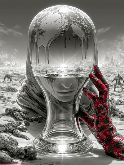Surreal Chrome Head Sci-Fi Poster. poster print