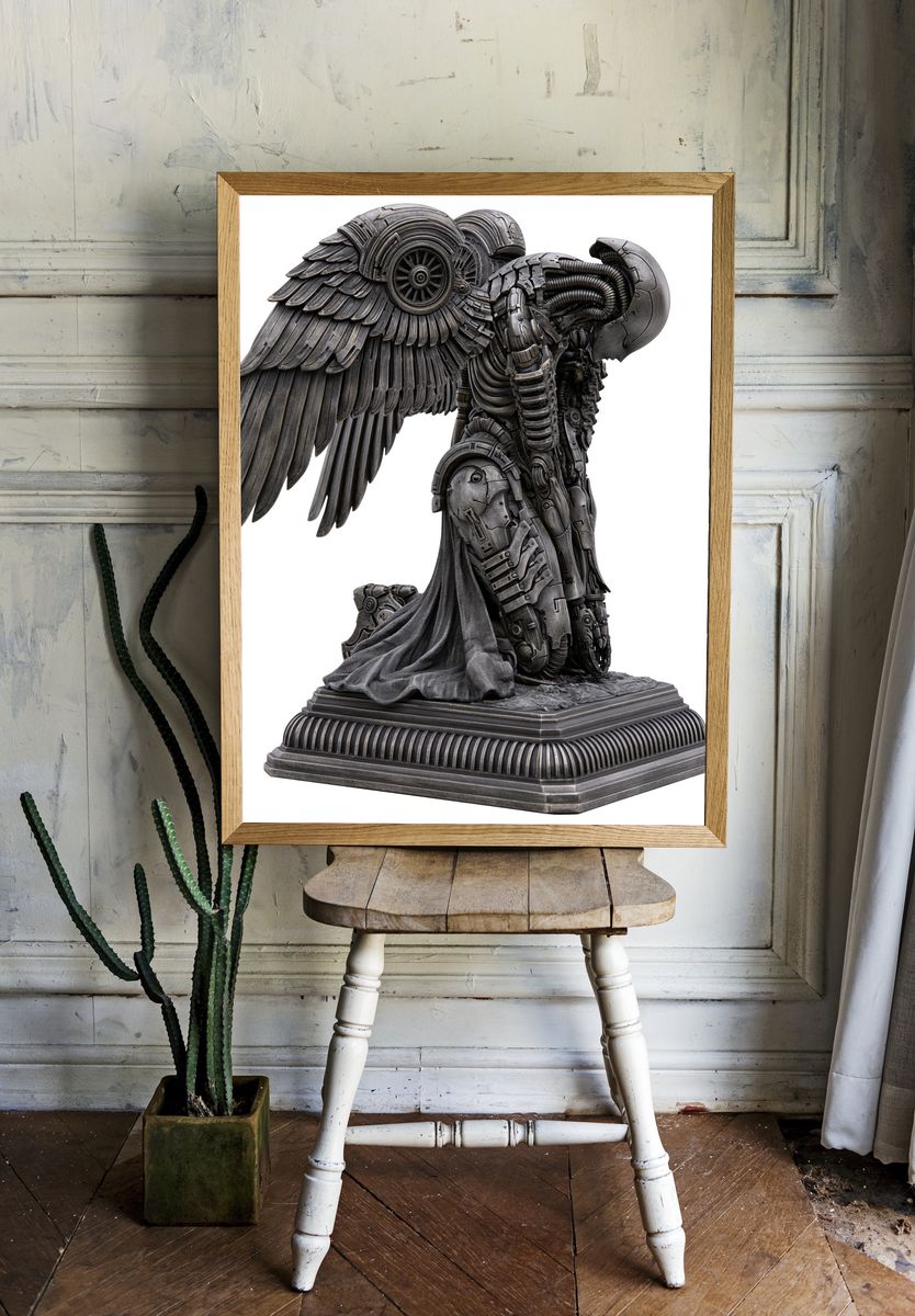 Mechanical Angel Sculpture Print. — room view 1