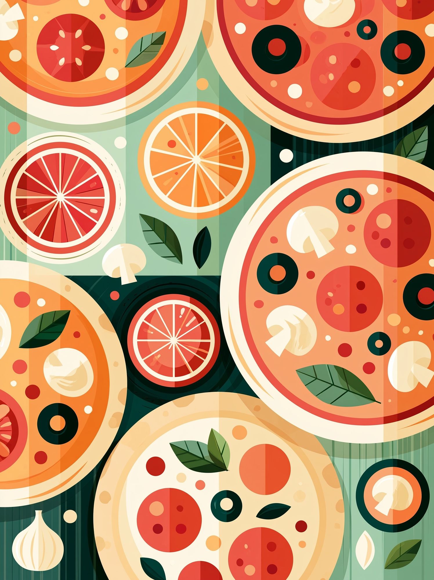 Colorful Pizza Slice Pattern Poster. poster — illustration art