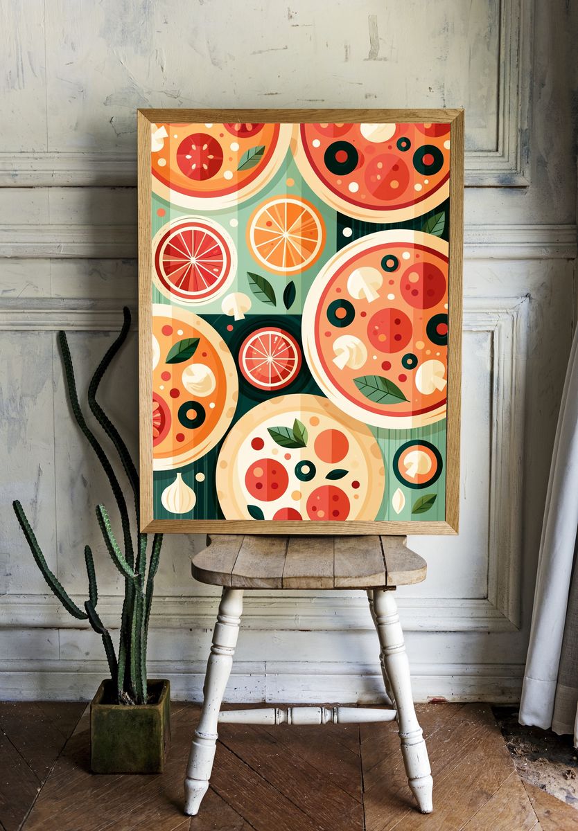 Colorful Pizza Slice Pattern Poster. — room view 1