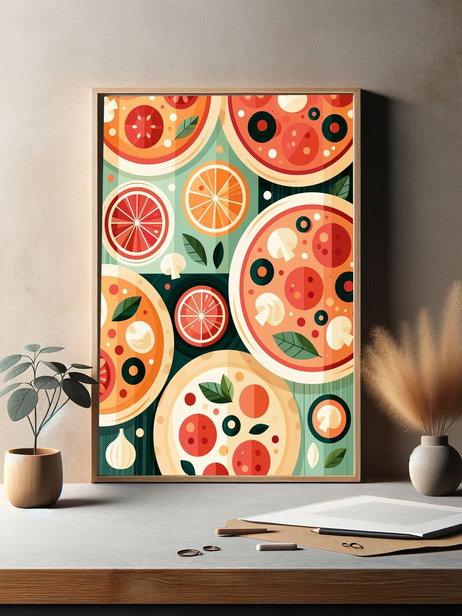 Colorful Pizza Slice Pattern Poster. — room view 2