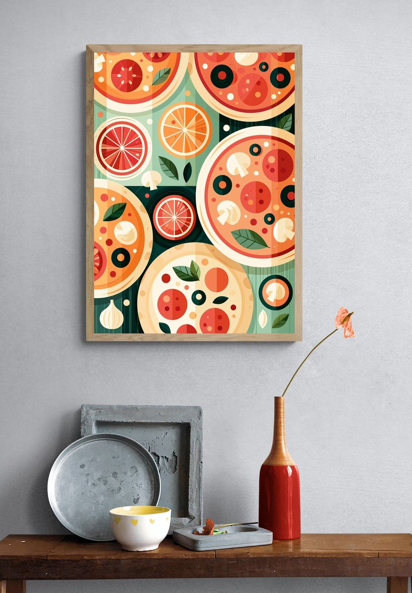 Colorful Pizza Slice Pattern Poster. — room view 3