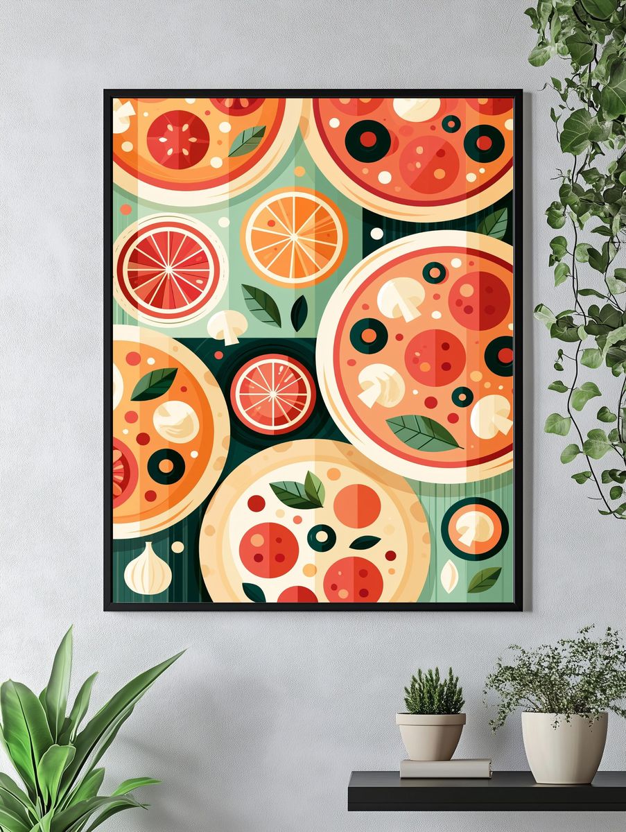 Colorful Pizza Slice Pattern Poster. — room view 4