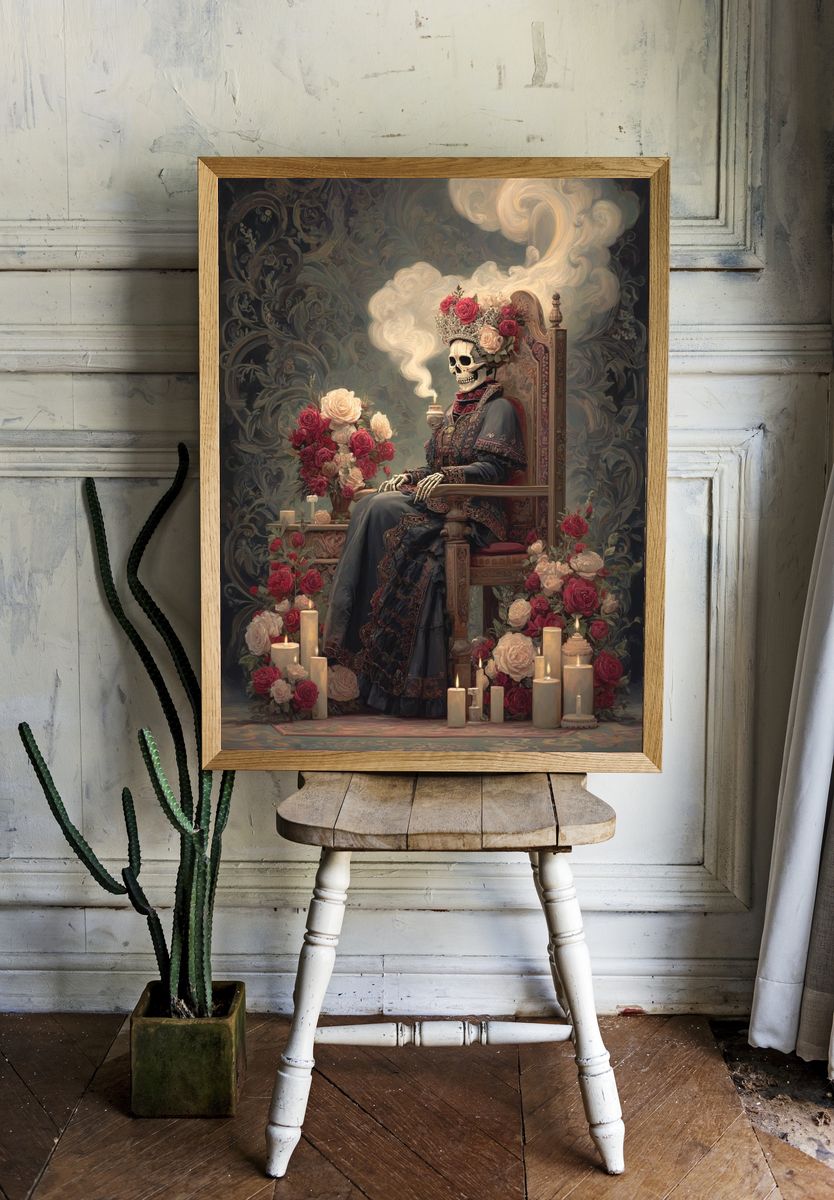 Skeleton Queen with Roses Print. — room view 1