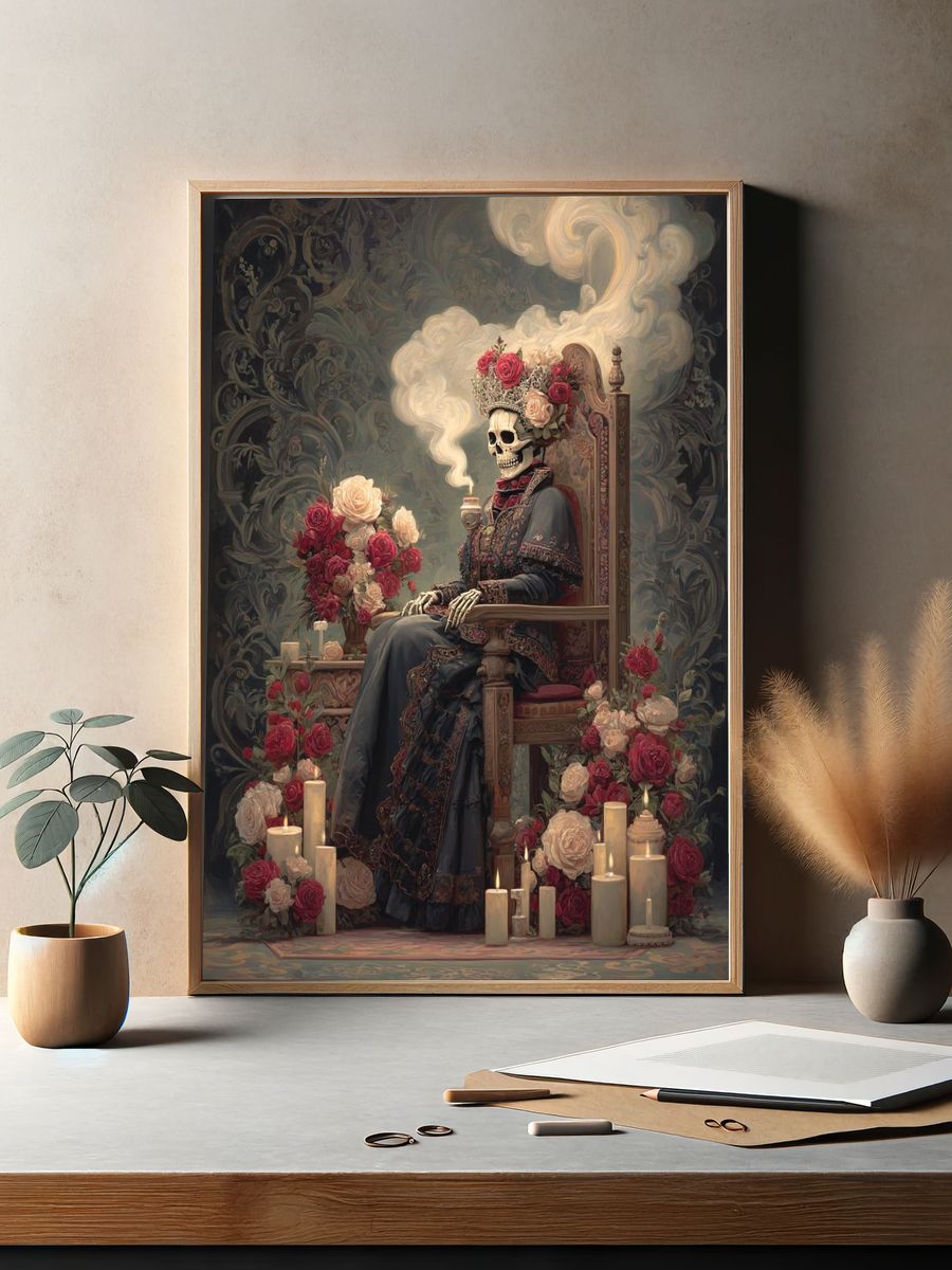 Skeleton Queen with Roses Print. — room view 2
