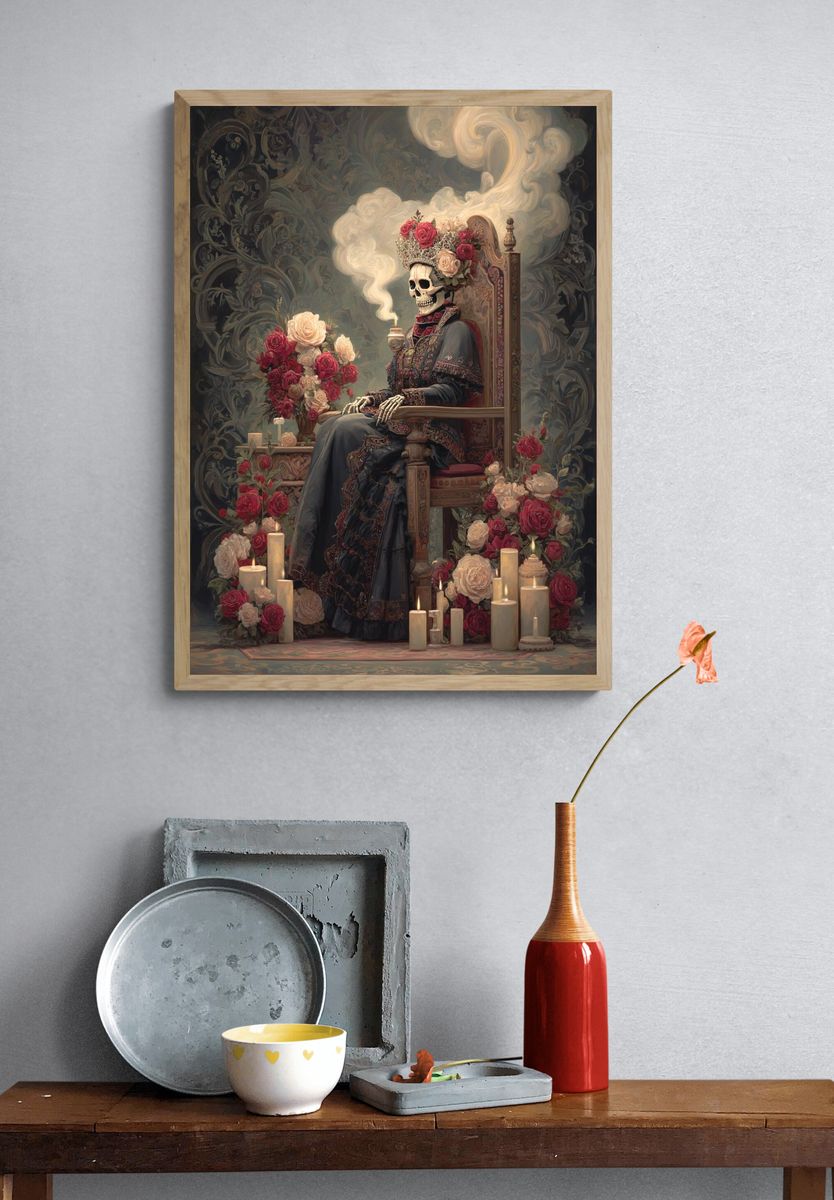 Skeleton Queen with Roses Print. — room view 3