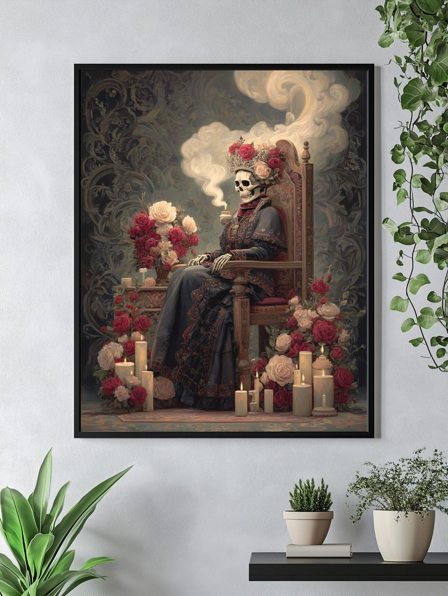 Skeleton Queen with Roses Print. — room view 4