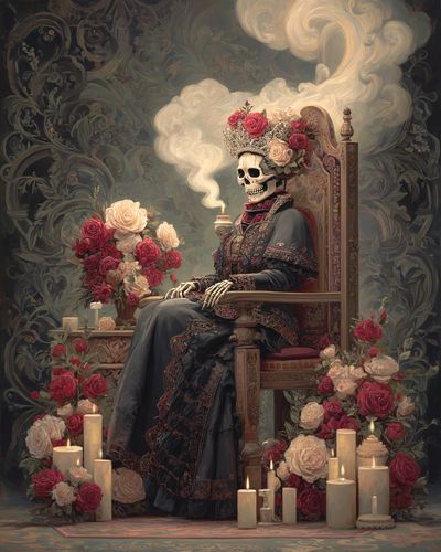 Skeleton Queen with Roses Print. poster print