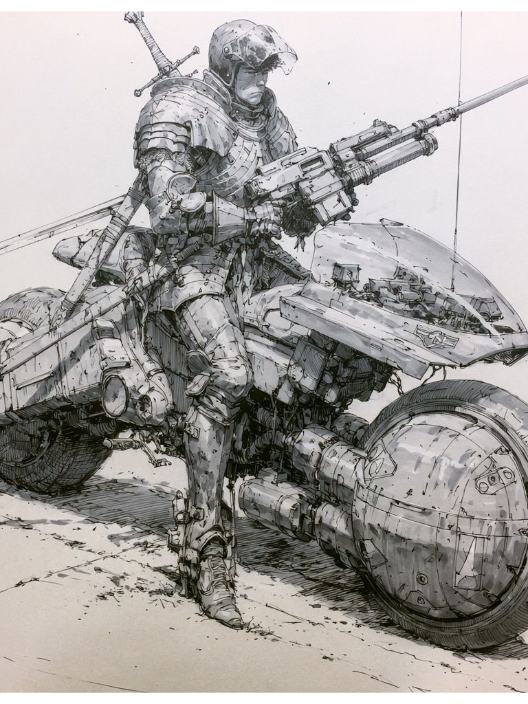 Armored Sci-Fi Rider Illustration Poster. poster detail