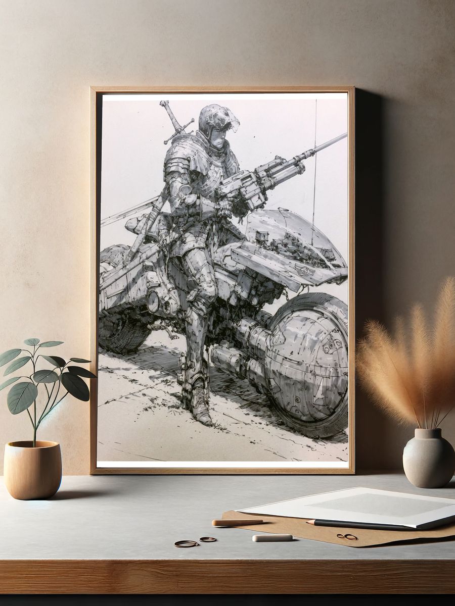 Armored Sci-Fi Rider Illustration Poster. — room view 2