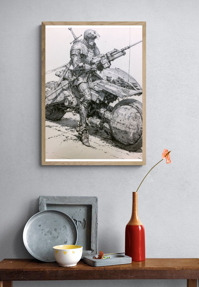 Armored Sci-Fi Rider Illustration Poster. — room view 3