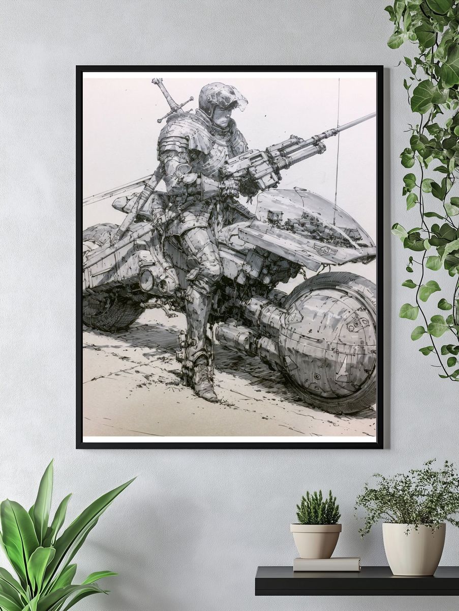 Armored Sci-Fi Rider Illustration Poster. — room view 4