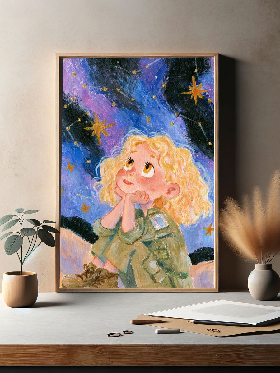 Stargazing Girl Illustration Poster. — room view 2