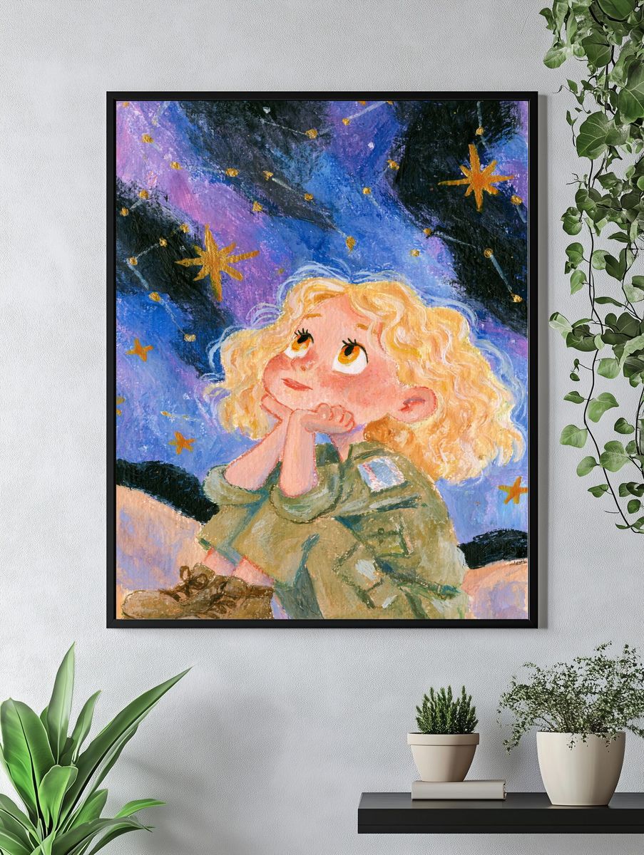 Stargazing Girl Illustration Poster. — room view 4