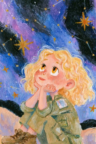Stargazing Girl Illustration Poster. poster print