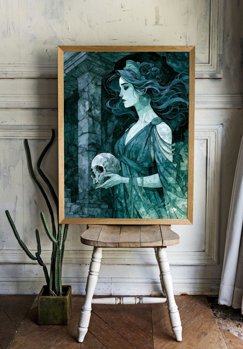 Gothic Skull Maiden Illustration Poster. — room view 1