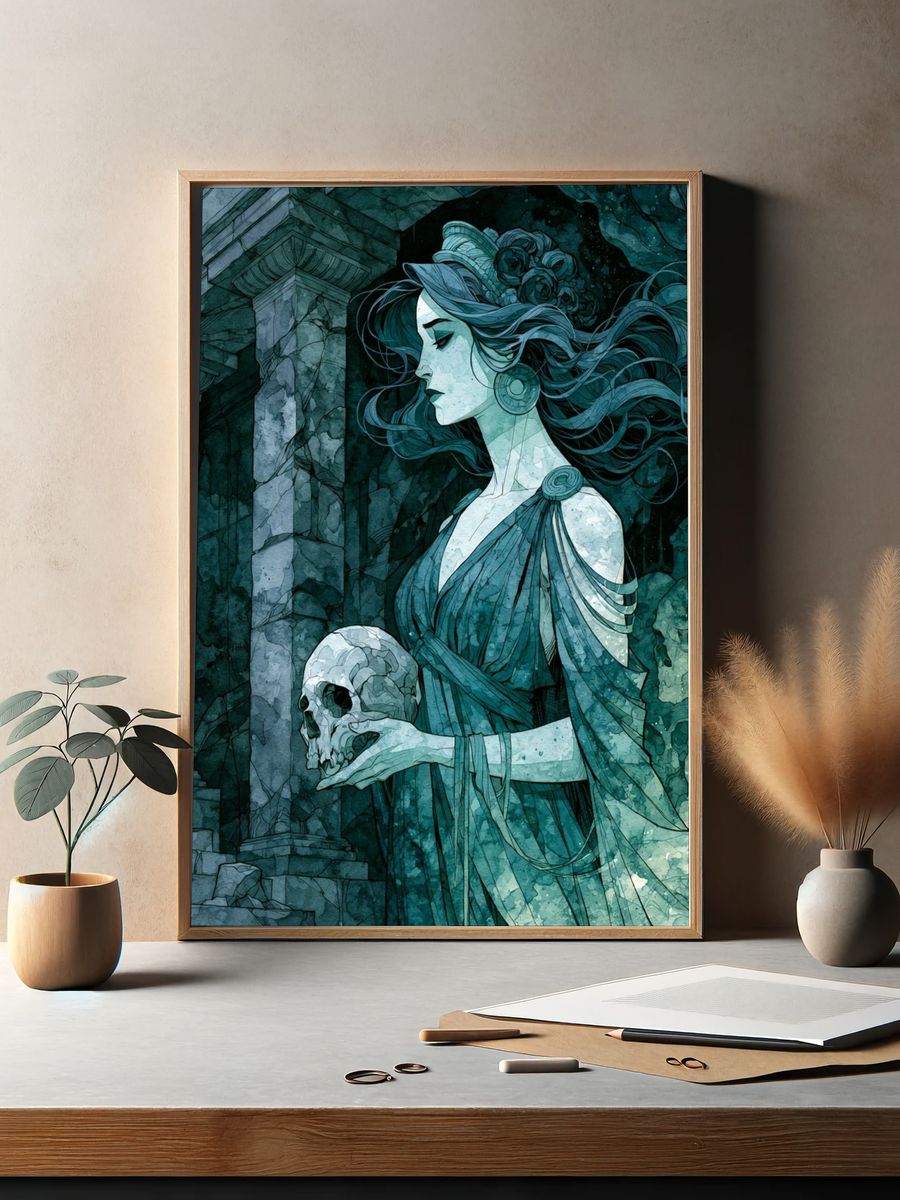 Gothic Skull Maiden Illustration Poster. — room view 2
