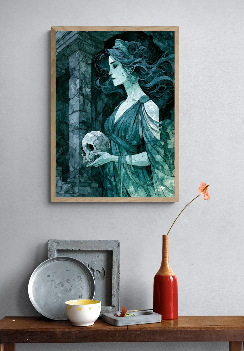 Gothic Skull Maiden Illustration Poster. — room view 3