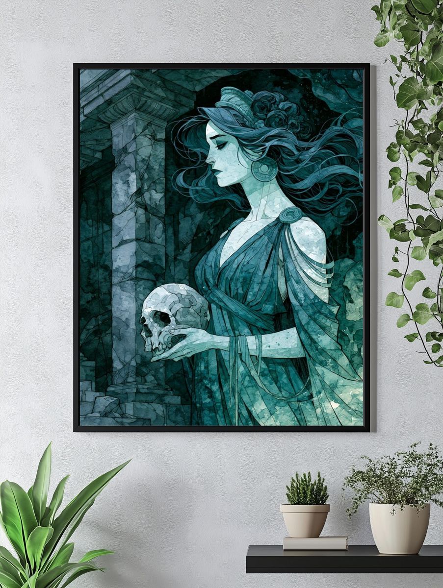 Gothic Skull Maiden Illustration Poster. — room view 4
